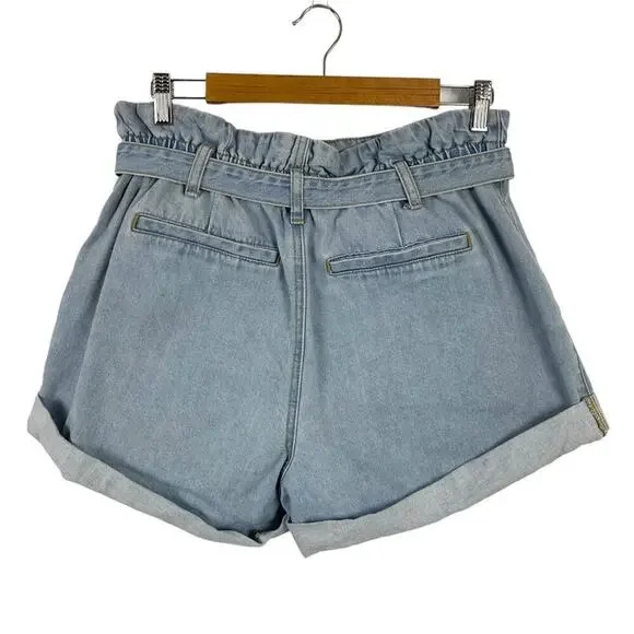FOREVER 21 BAGGY PAPERBAG HIGH RISE SHORTS WITH BELT LIGHT WASH SIZE 31 - Picture 9 of 10